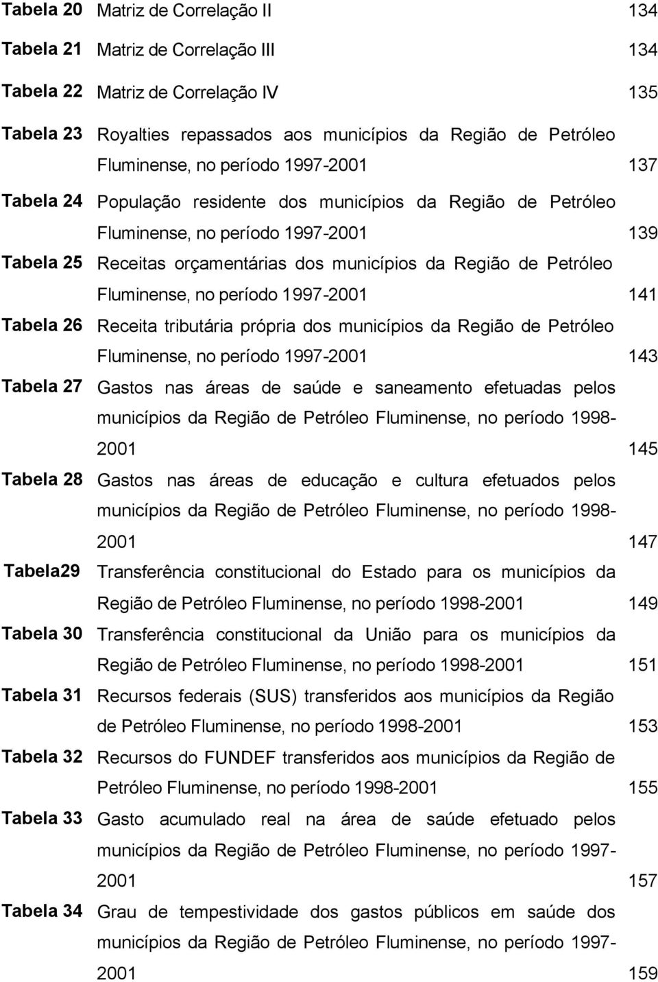 Fluminense, no período 1997-2001 141 Tabela 26 Receita tributária própria dos municípios da Região de Petróleo Fluminense, no período 1997-2001 143 Tabela 27 Gastos nas áreas de saúde e saneamento