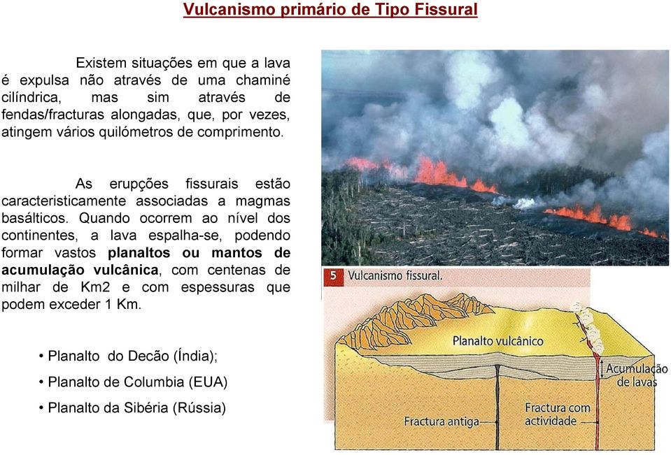 As erupções fissurais estão caracteristicamente associadas a magmas basálticos.