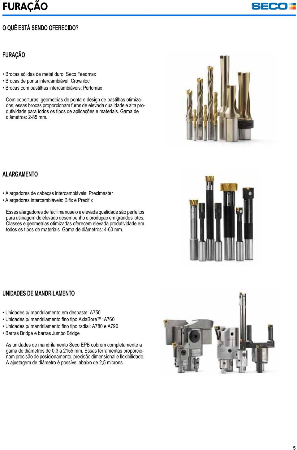 otimizados, essas brocas proporcionam furos de elevada qualidade e alta produtividade para todos os tipos de aplicações e materiais. Gama de diâmetros: 2-85 mm.