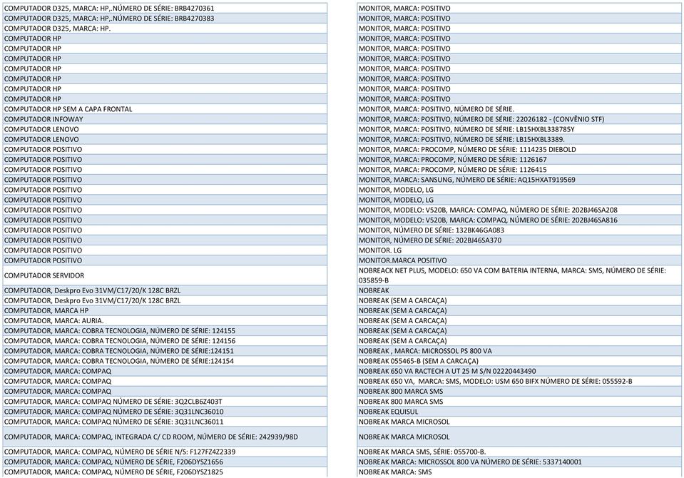 MONITOR, MARCA: PROCOMP, NÚMERO DE SÉRIE: 1114235 DIEBOLD MONITOR, MARCA: PROCOMP, NÚMERO DE SÉRIE: 1126167 MONITOR, MARCA: PROCOMP, NÚMERO DE SÉRIE: 1126415 MONITOR, MARCA: SANSUNG, NÚMERO DE SÉRIE: