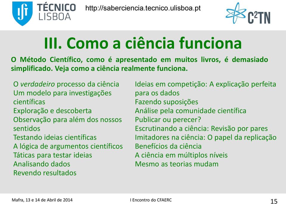 argumentos científicos Táticas para testar ideias Analisando dados Revendo resultados Ideias em competição: A explicação perfeita para os dados Fazendo suposições Análise pela