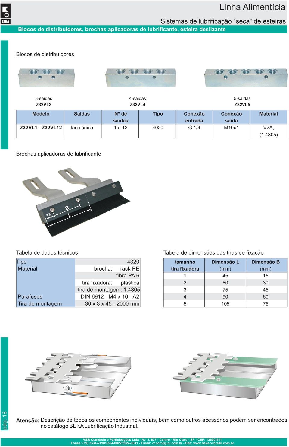 4305) Brochas aplicadoras de lubrificante 15 B L Tabela de dados técnicos Tipo 4320 Material brocha: rack PE fibra PA 6 tira fixadora: plástica tira de montagem: 1.