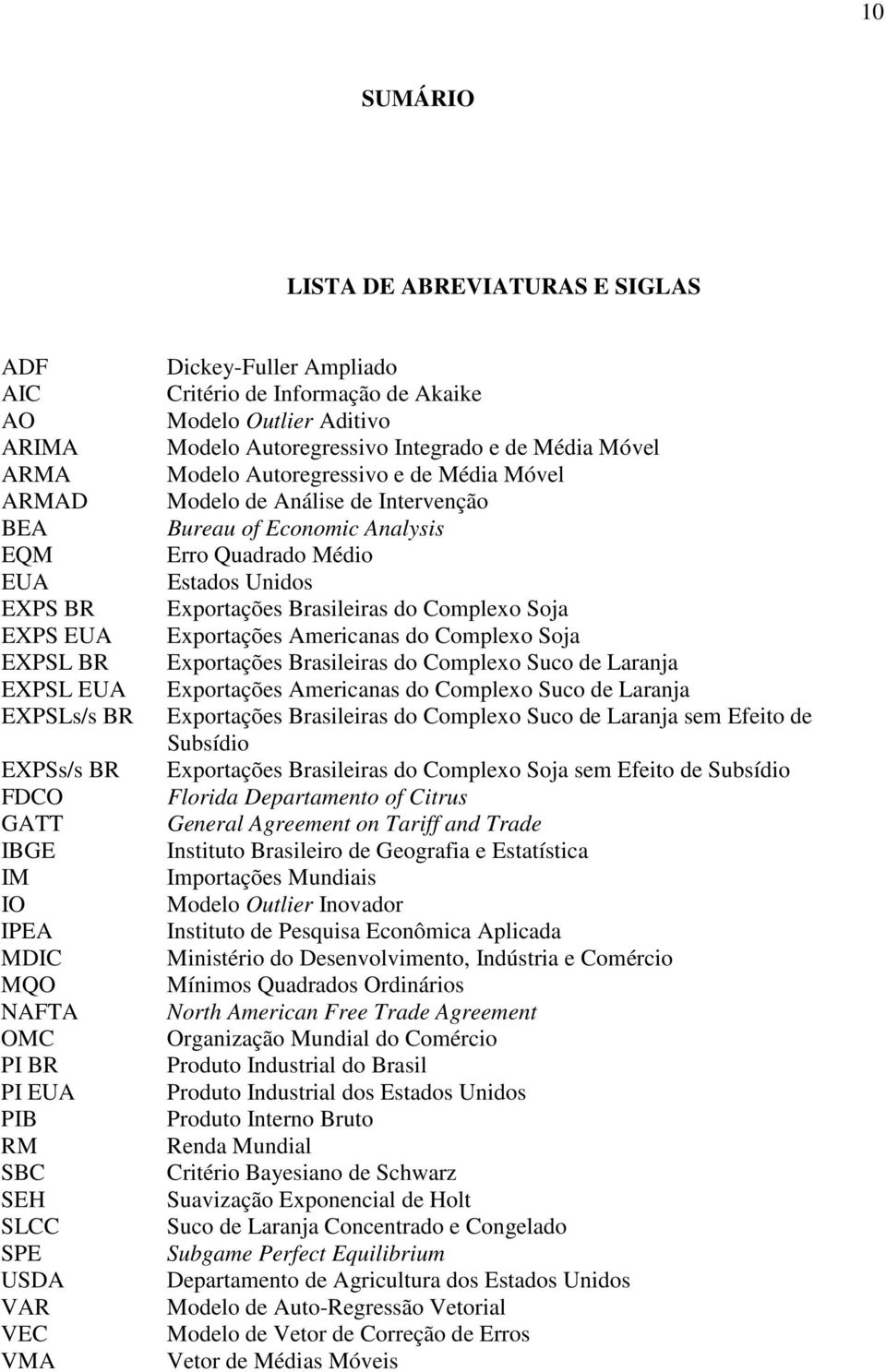 Móvel Modelo de Análise de Inervenção Bureau of Economic Analysis Erro Quadrado Médio Esados Unidos Exporações Brasileiras do Complexo Soja Exporações Americanas do Complexo Soja Exporações