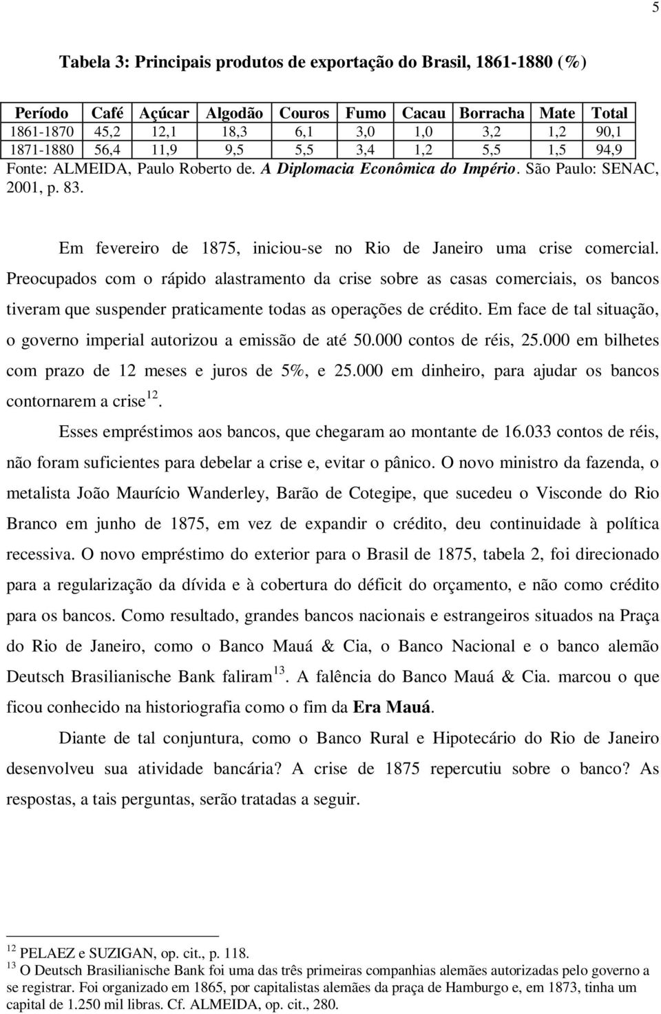 Em fevereiro de 1875, iniciou-se no Rio de Janeiro uma crise comercial.