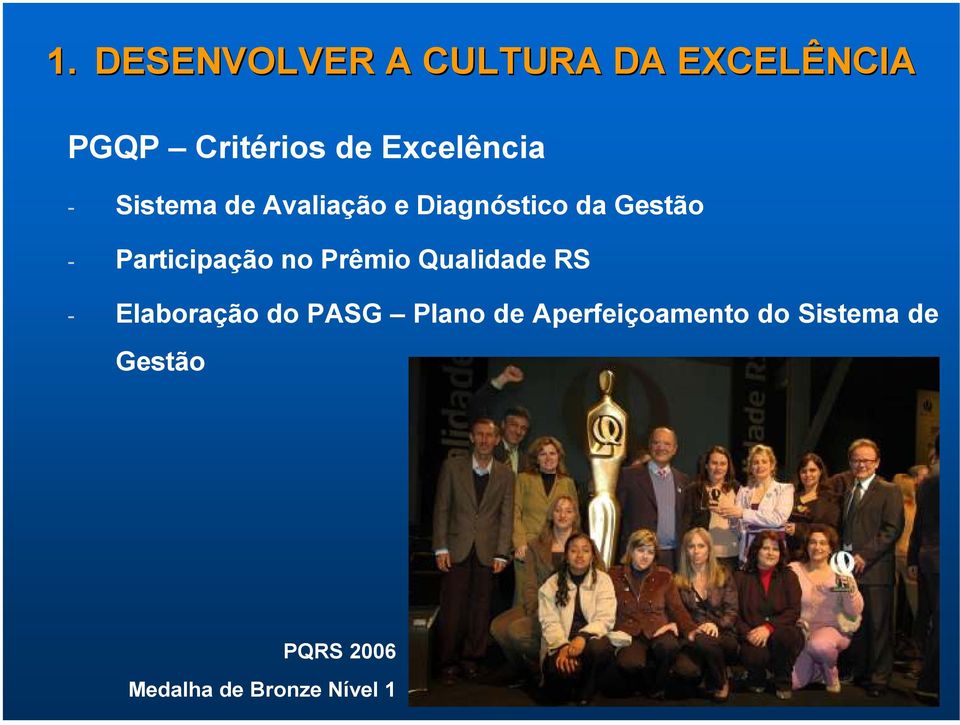 Participação no Prêmio Qualidade RS - Elaboração do PASG Plano