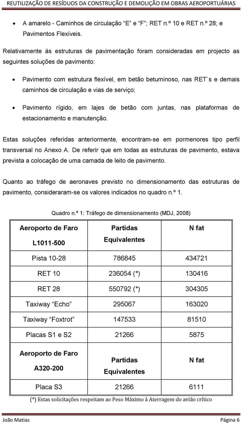 circulação e vias de serviço; Pavimento rígido, em lajes de betão com juntas, nas plataformas de estacionamento e manutenção.