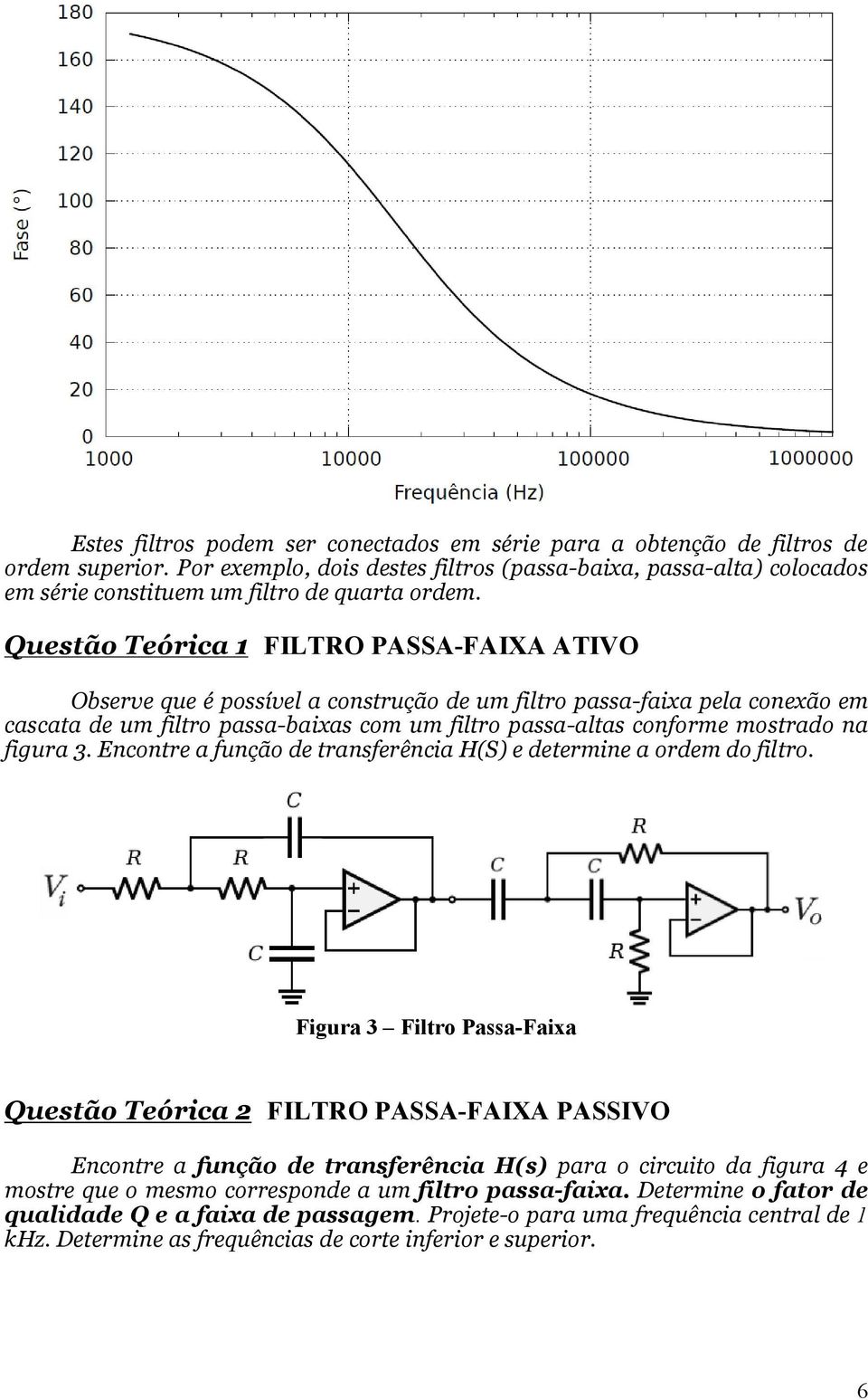 Encontre a função de tranferência H(S) e determine a ordem do filtro.