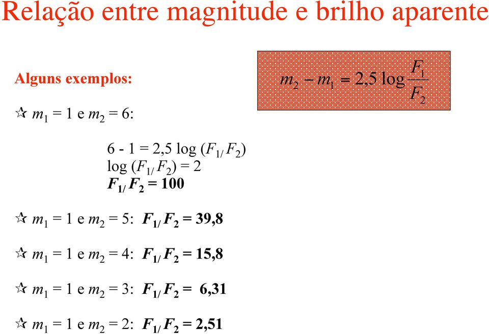 2 = 5: F 1/ F 2 = 39,8 m 1 = 1 e m 2 = 4: F 1/ F 2 = 15,8 m 1 = 1 e m 2 =