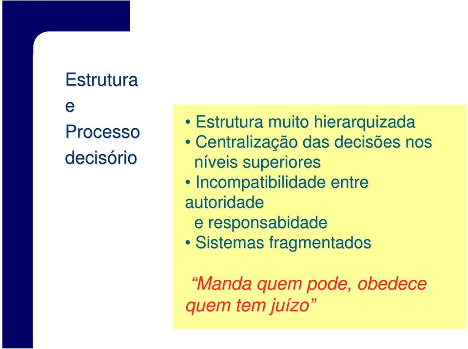 níveis superiores Incompatibilidade entre autoridade e