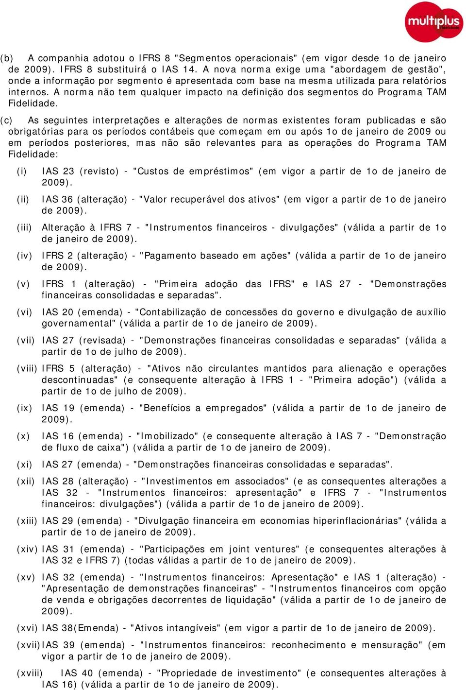 A norma não tem qualquer impacto na definição dos segmentos do Programa TAM Fidelidade.