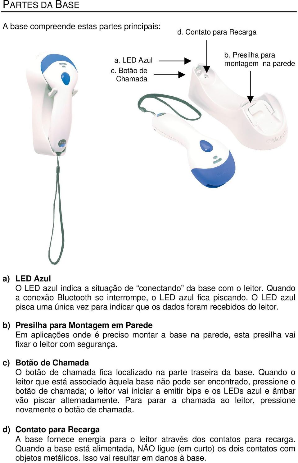 O LED azul pisca uma única vez para indicar que os dados foram recebidos do leitor.