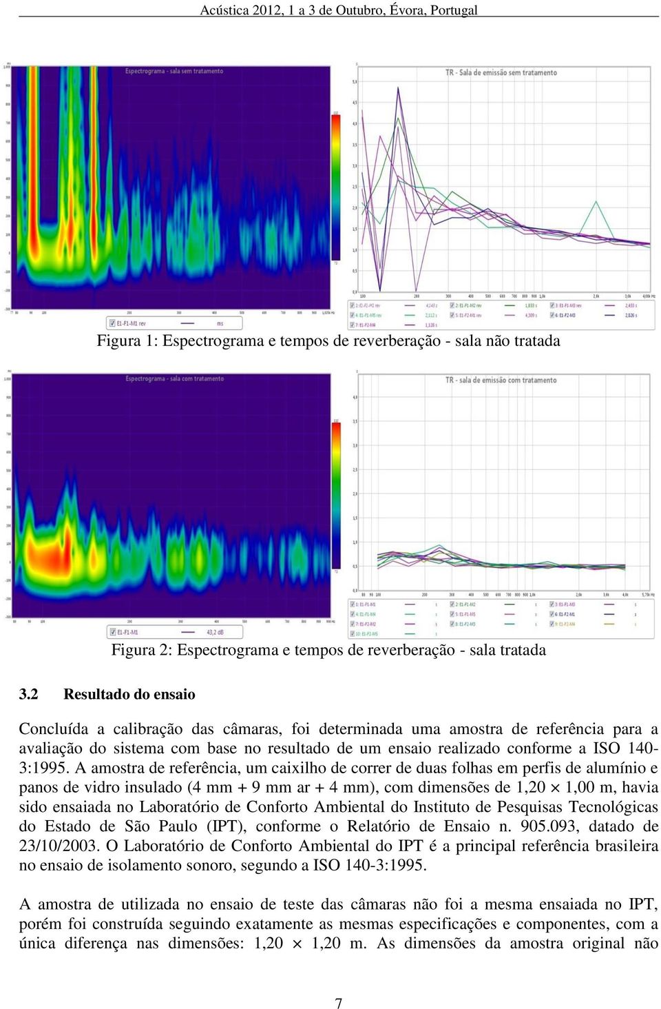 A amostra de referência, um caixilho de correr de duas folhas em perfis de alumínio e panos de vidro insulado (4 mm + 9 mm ar + 4 mm), com dimensões de 1,20 1,00 m, havia sido ensaiada no Laboratório