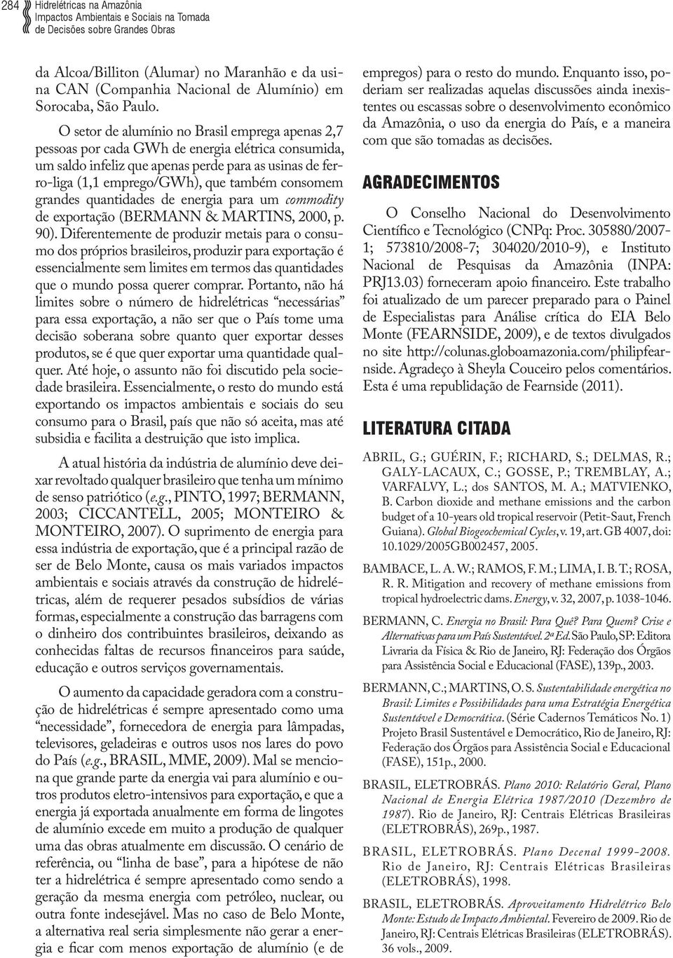 consomem grandes quantidades de energia para um commodity de exportação (BERMANN & MARTINS, 2000, p. 90).