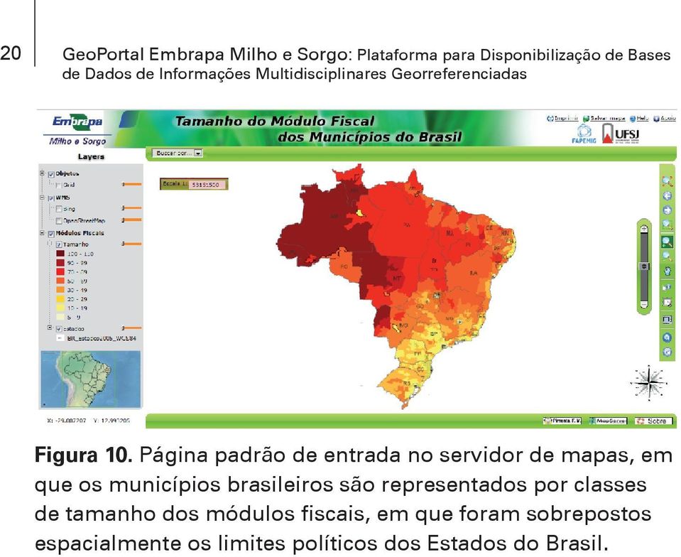 Página padrão de entrada no servidor de mapas, em que os municípios