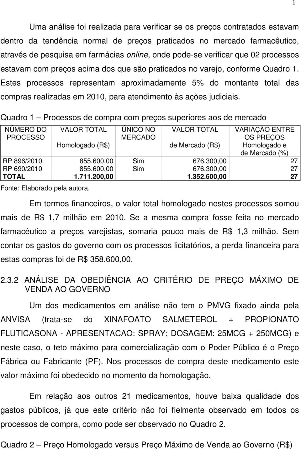 Estes processos representam aproximadamente 5% do montante total das compras realizadas em 2010, para atendimento às ações judiciais.