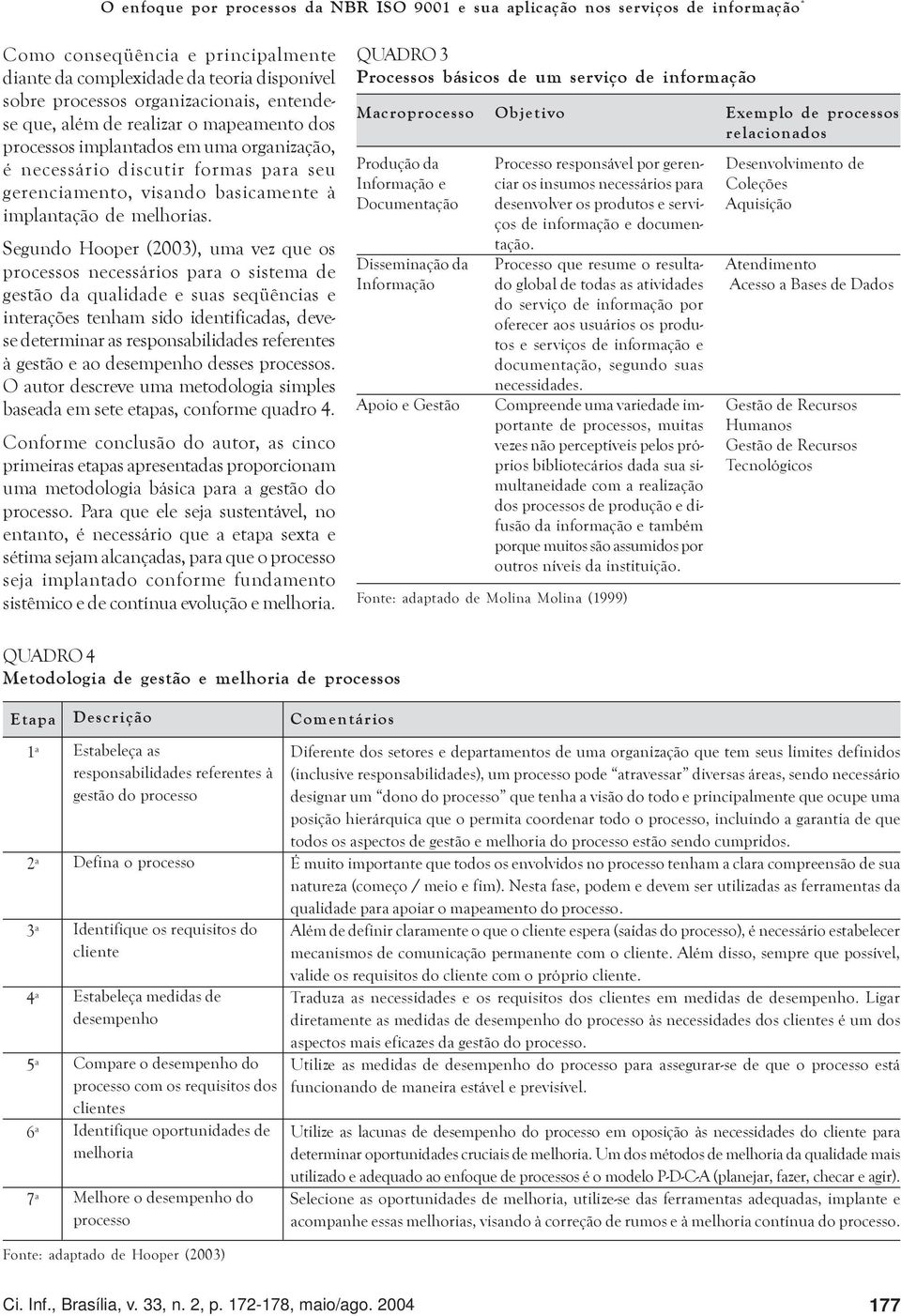 Segundo Hooper (2003), uma vez que os processos necessários para o sistema de gestão da qualidade e suas seqüências e interações tenham sido identificadas, devese determinar as responsabilidades