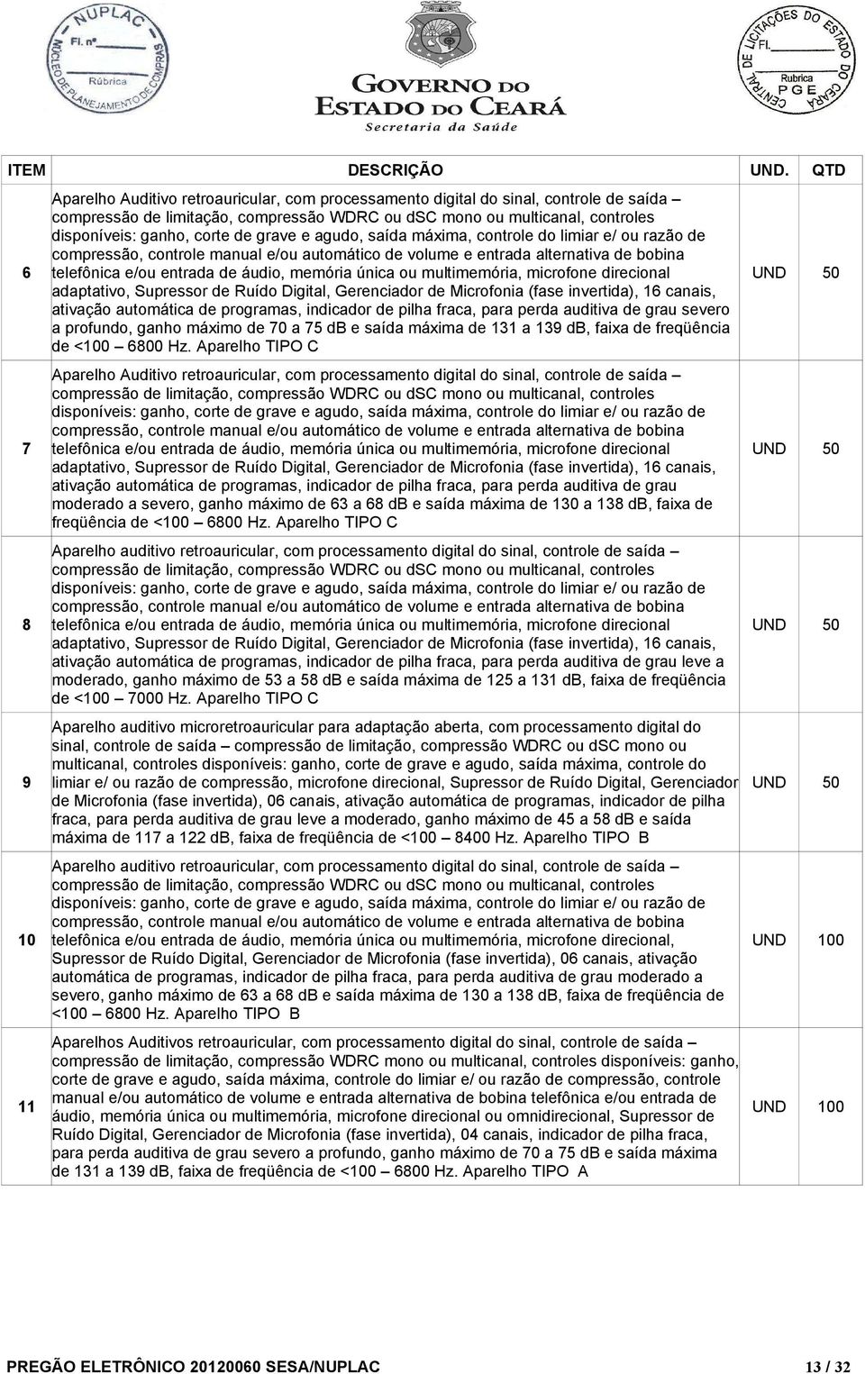 ganho, corte de grave e agudo, saída máxima, controle do limiar e/ ou razão de compressão, controle manual e/ou automático de volume e entrada alternativa de bobina telefônica e/ou entrada de áudio,