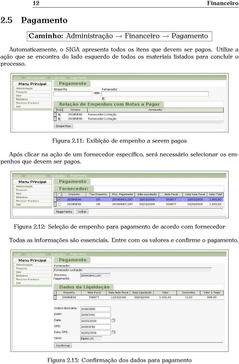 11: Exibição de empenho a serem pagos Após clicar na ação de um fornecedor específico, será necessário selecionar os empenhos que devem ser pagos.