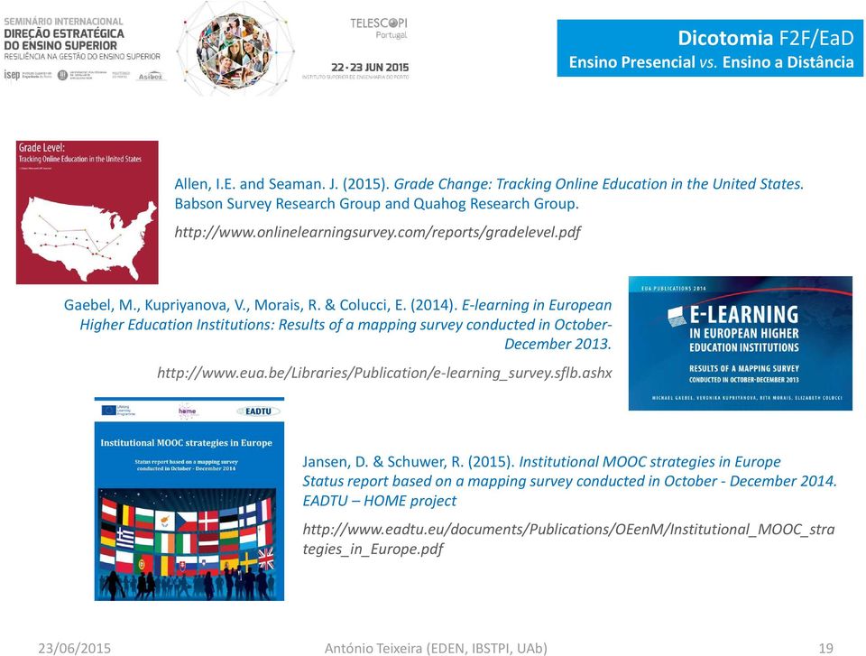 E-learning in European Higher Education Institutions: Results of a mapping survey conducted in October- December 2013. http://www.eua.be/libraries/publication/e-learning_survey.sflb.