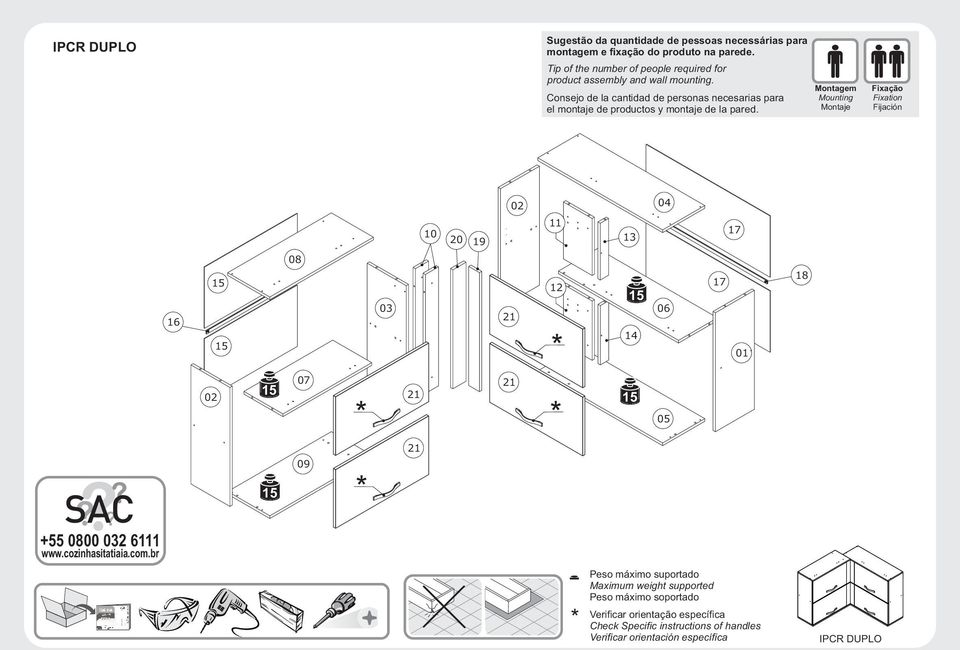 Consejo de la cantidad de personas necesarias para el montaje de productos y montaje de la pared.