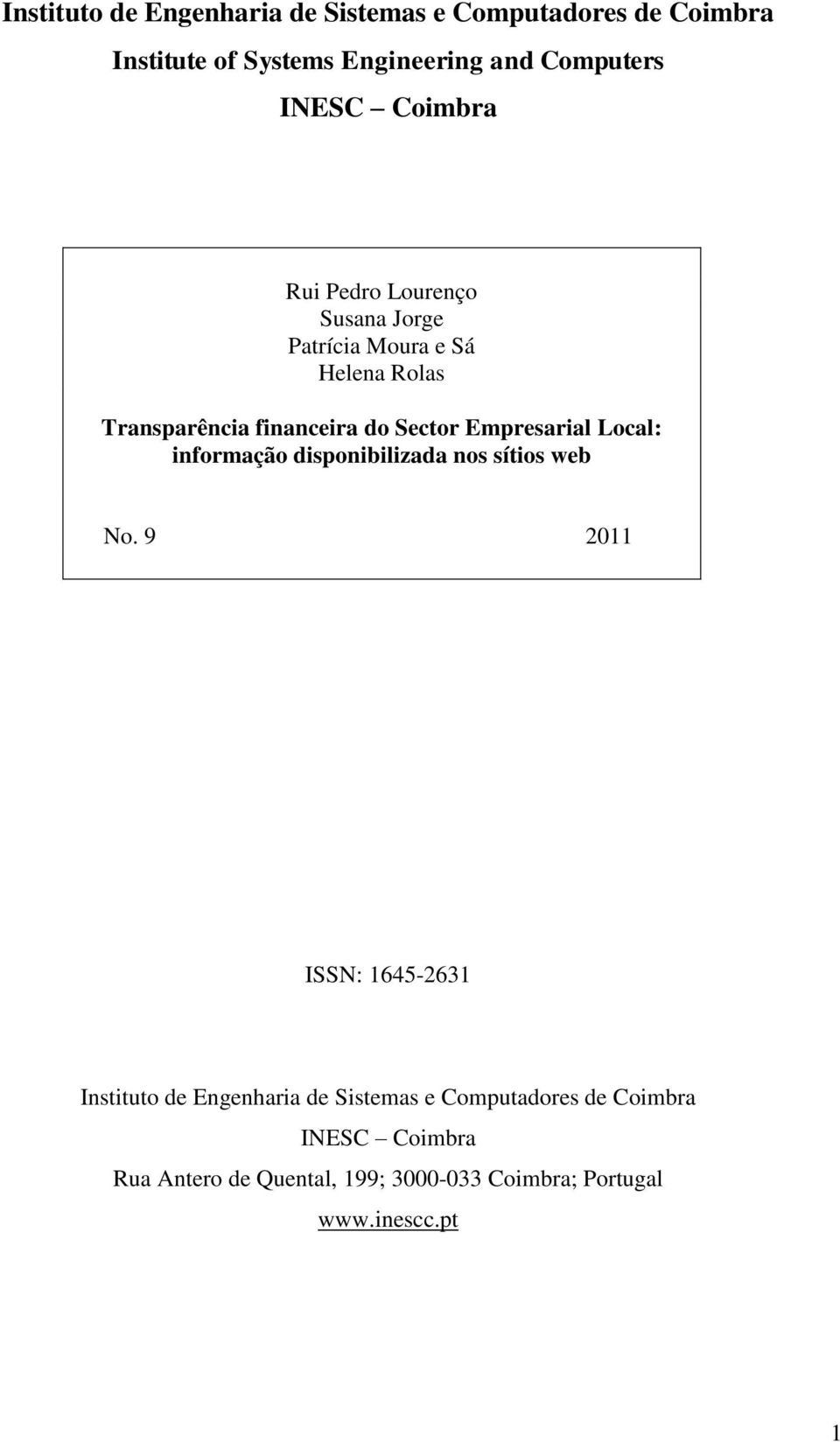 Empresarial Local: informação disponibilizada nos sítios web No.