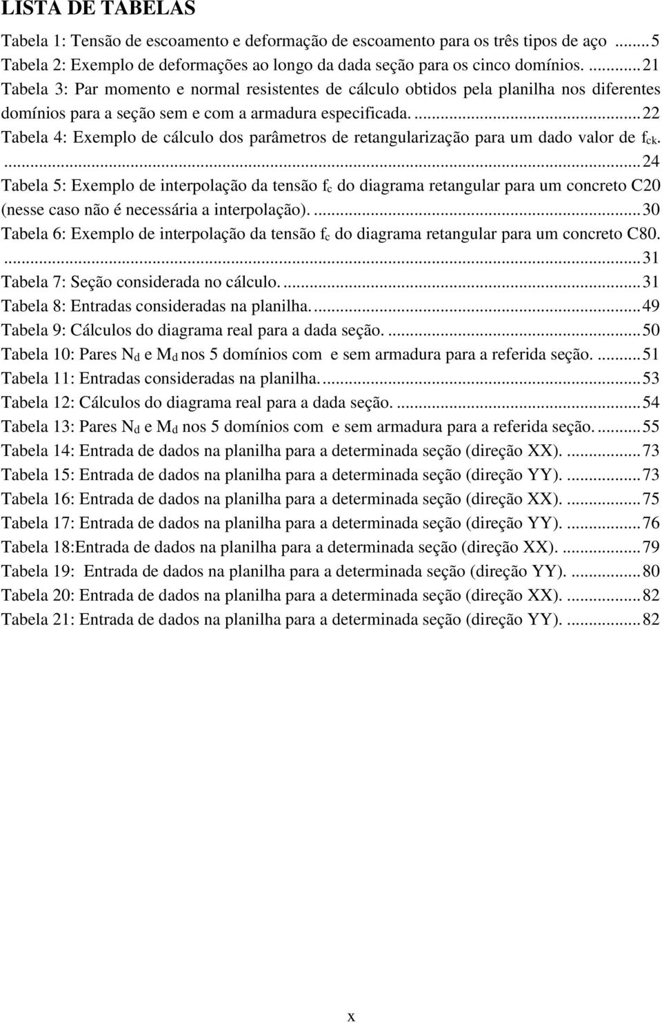 ... 22 Tabela 4: Exemplo de cálculo dos parâmetros de retangularização para um dado valor de fck.