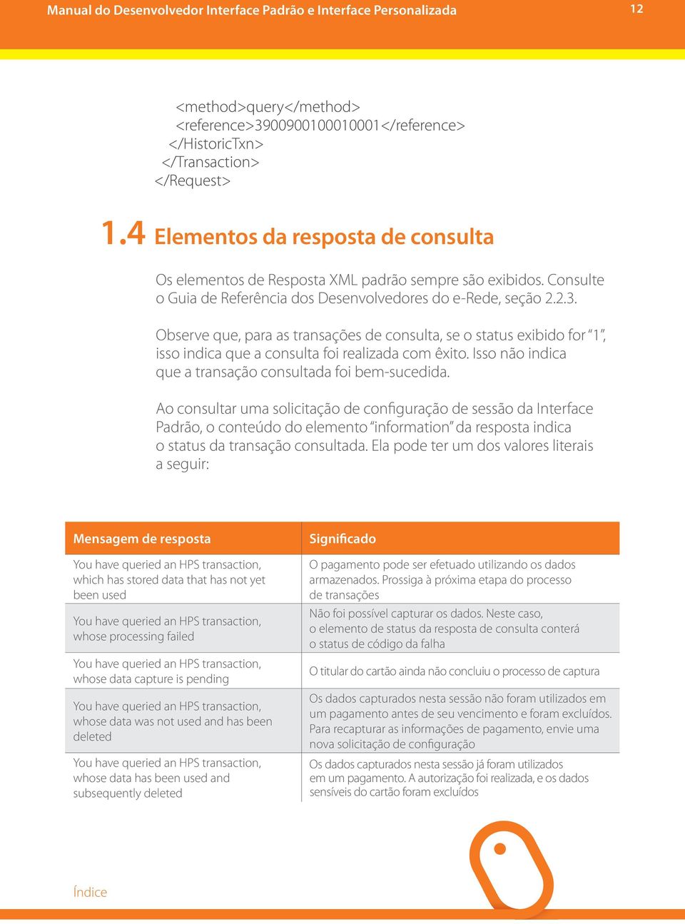 Observe que, para as transações de consulta, se o status exibido for 1, isso indica que a consulta foi realizada com êxito. Isso não indica que a transação consultada foi bem-sucedida.