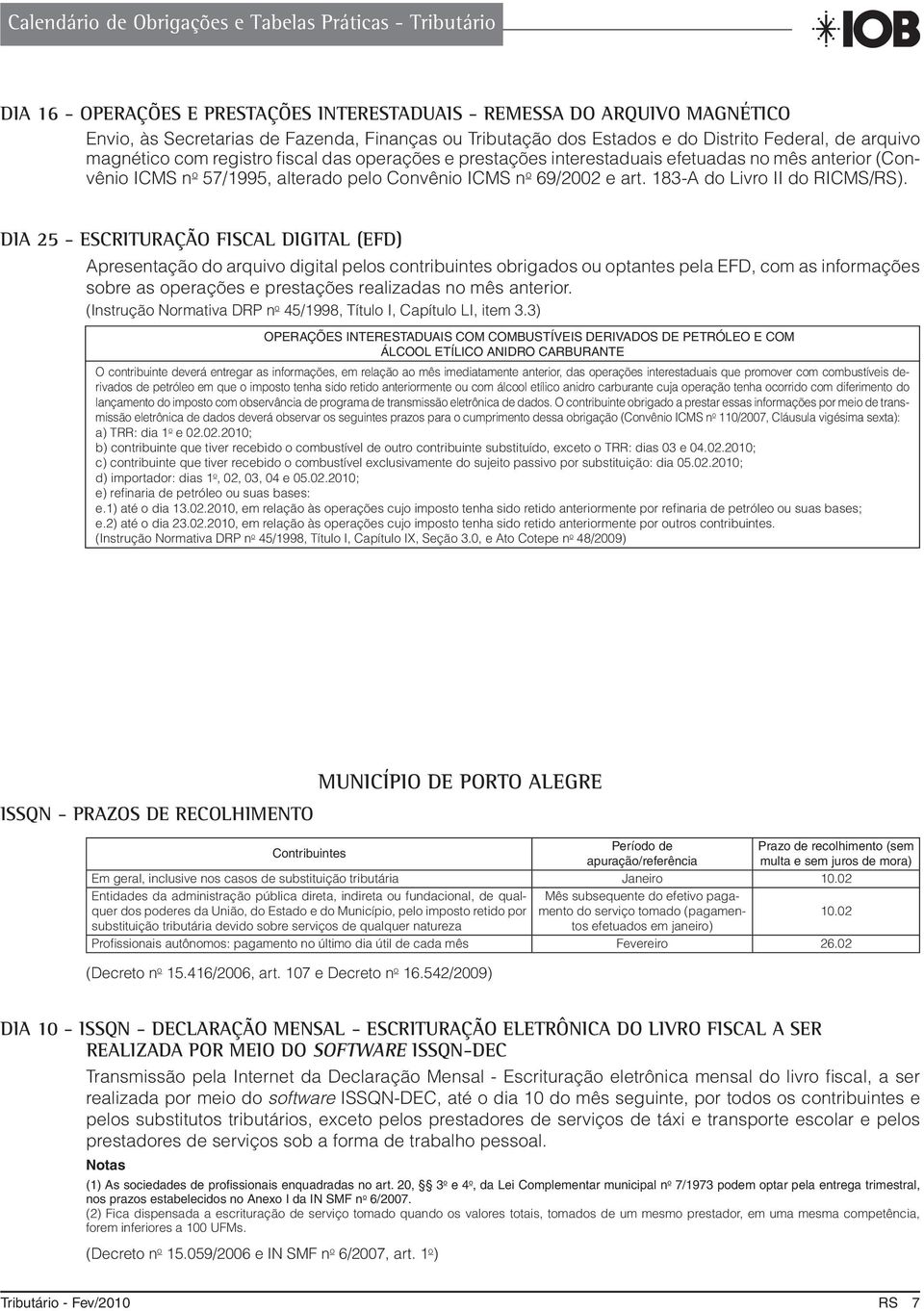 DIA 25 - ESCRITURAÇÃO FISCAL DIGITAL (EFD) Apresentação do arquivo digital pelos contribuintes obrigados ou optantes pela EFD, com as informações sobre as operações e prestações realizadas no mês