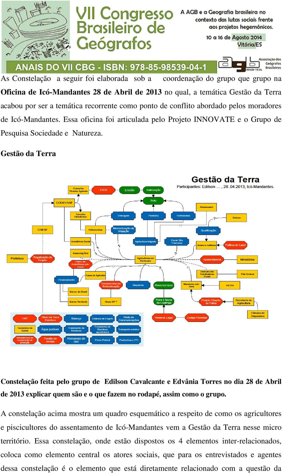 Gestão da Terra Constelação feita pelo grupo de Edilson Cavalcante e Edvânia Torres no dia 28 de Abril de 2013 explicar quem são e o que fazem no rodapé, assim como o grupo.