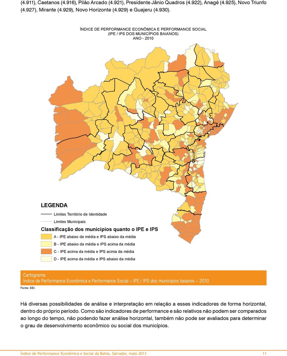 IPE e IPS A - IPE abaixo da média e IPS abaixo da média B - IPE abaixo da média e IPS acima da média C - IPE acima da média e IPS acima da média D - IPE acima da média e IPS abaixo da média Fonte -