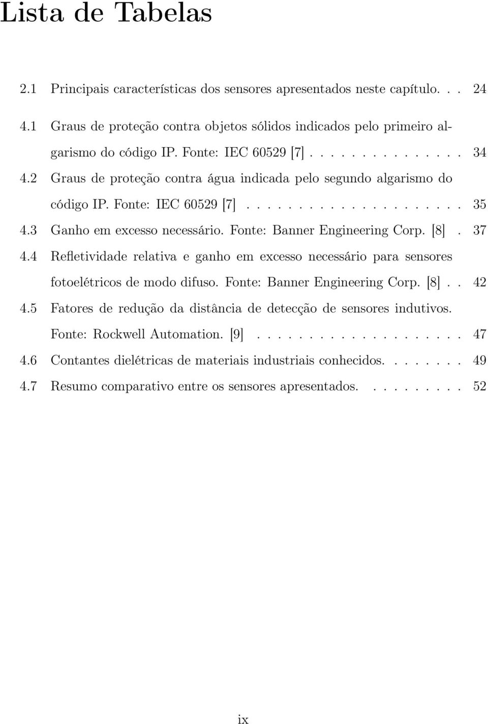 Fonte: Banner Engineering Corp. [8]. 37 4.4 Refletividade relativa e ganho em excesso necessário para sensores fotoelétricos de modo difuso. Fonte: Banner Engineering Corp. [8].. 42 4.