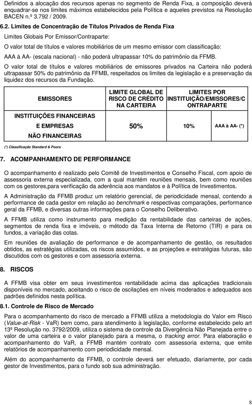 classificação: AAA à AA- (escala nacional) - não poderá ultrapassar 10% do patrimônio da FFMB.