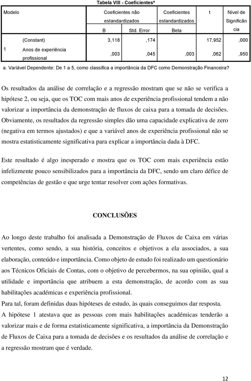 Variável Dependente: De 1 a 5, como classifica a importância da DFC como Demonstração Financeira?