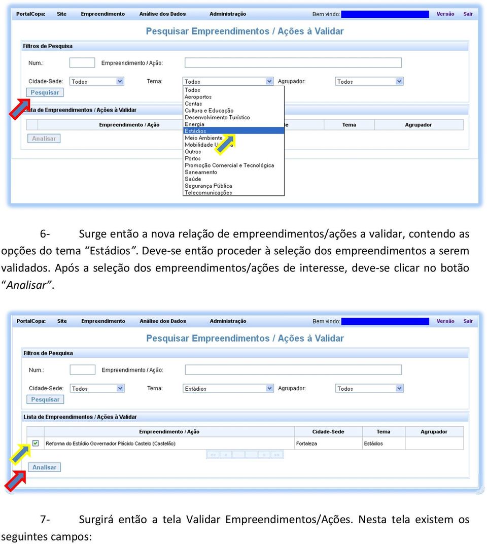 Após a seleção dos empreendimentos/ações de interesse, deve-se clicar no botão Analisar.