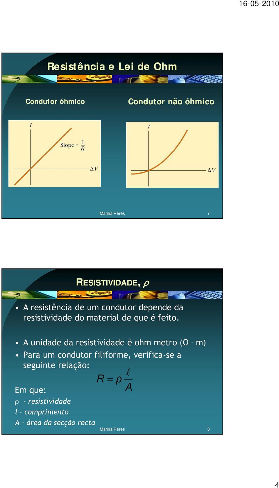 A unidade da resistividade é ohm metro (Ω.