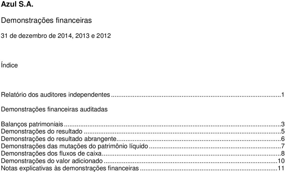 ..5 Demonstrações do resultado abrangente...6 Demonstrações das mutações do patrimônio líquido.