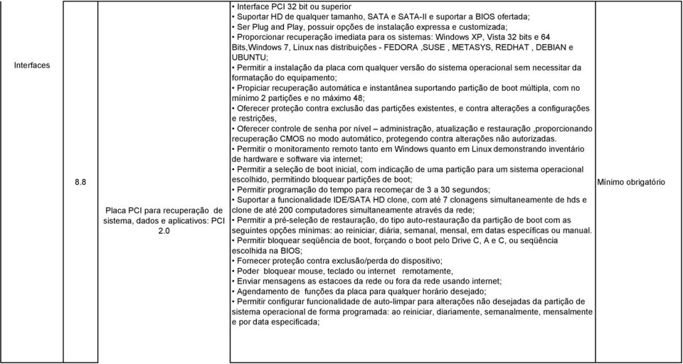 recuperação imediata para os sistemas: Windows XP, Vista 32 bits e 64 Bits,Windows 7, Linux nas distribuições - FEDORA,SUSE, METASYS, REDHAT, DEBIAN e UBUNTU; Permitir a instalação da placa com