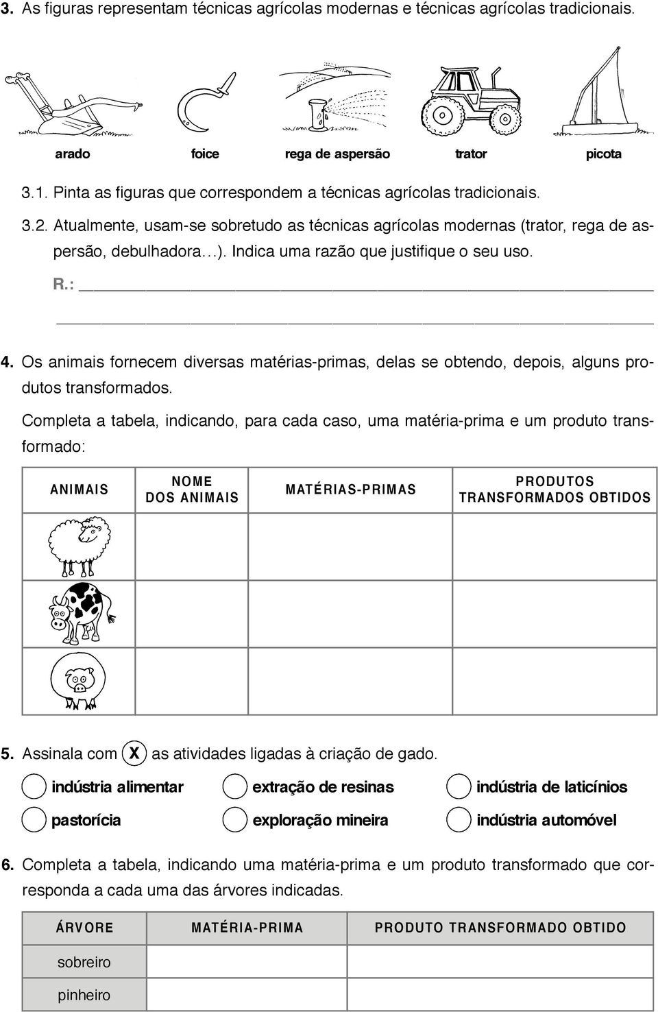 Indica uma razão que justifique o seu uso. R.: 4. Os animais fornecem diversas matérias-primas, delas se obtendo, depois, alguns produtos transformados.