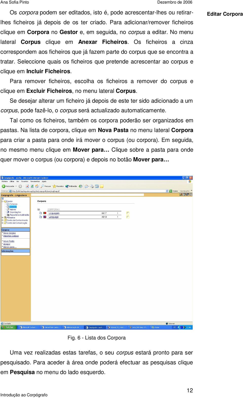 Os ficheiros a cinza correspondem aos ficheiros que já fazem parte do corpus que se encontra a tratar. Seleccione quais os ficheiros que pretende acrescentar ao corpus e clique em Incluir Ficheiros.