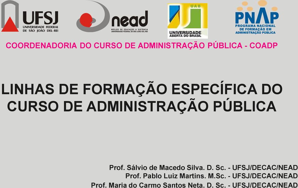 Sálvio de Macedo Silva. D. Sc. - UFSJ/DECAC/NEAD Prof.