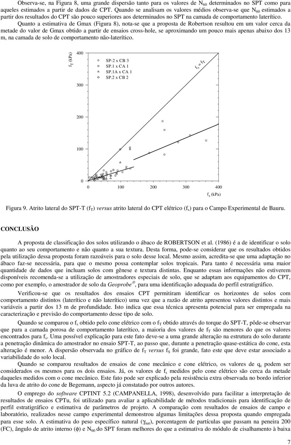 Quanto a estimativa de Gmax (Figura 8), nota-se que a proposta de Robertson resultou em um valor cerca da metade do valor de Gmax obtido a partir de ensaios cross-hole, se aproximando um pouco mais