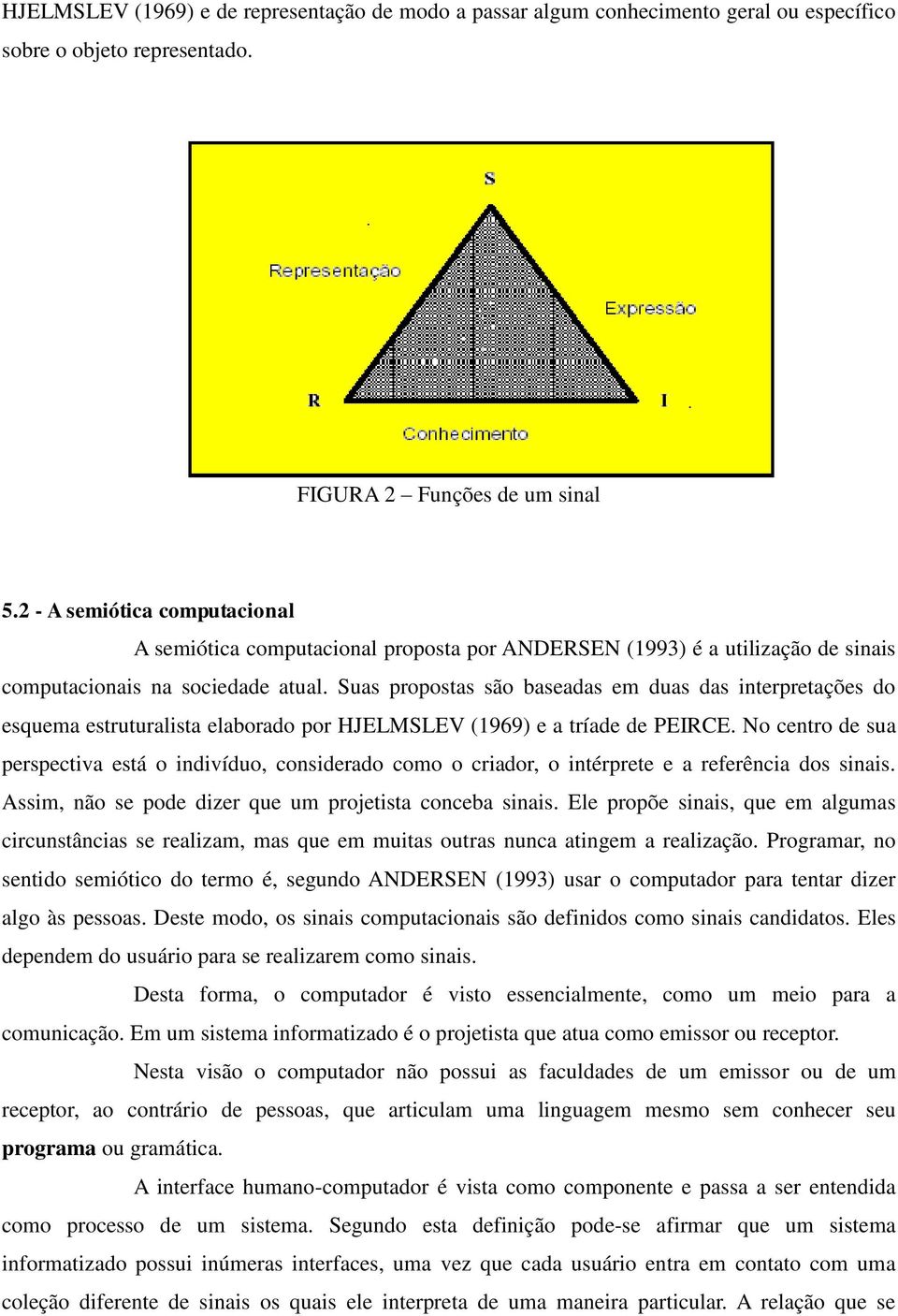 Suas propostas são baseadas em duas das interpretações do esquema estruturalista elaborado por HJELMSLEV (1969) e a tríade de PEIRCE.