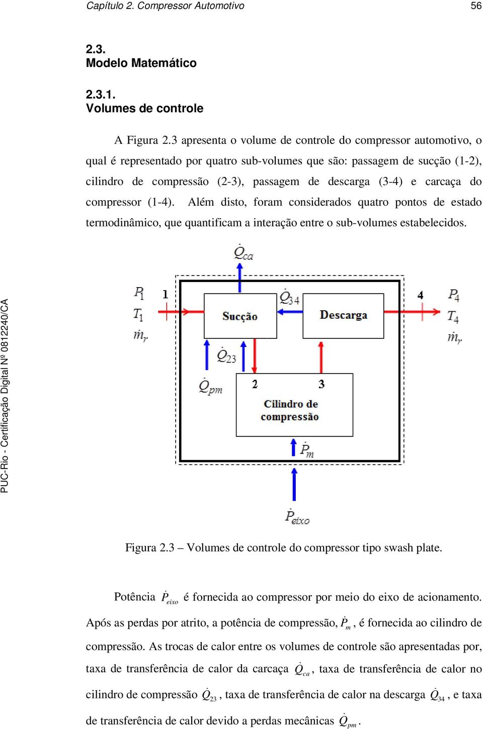 compesso (1-4). Além disto, foam consideados quato pontos de estado temodinâmico, que quantificam a inteação ente o sub-volumes estabelecidos. Figua.3 Volumes de contole do compesso tipo swash plate.