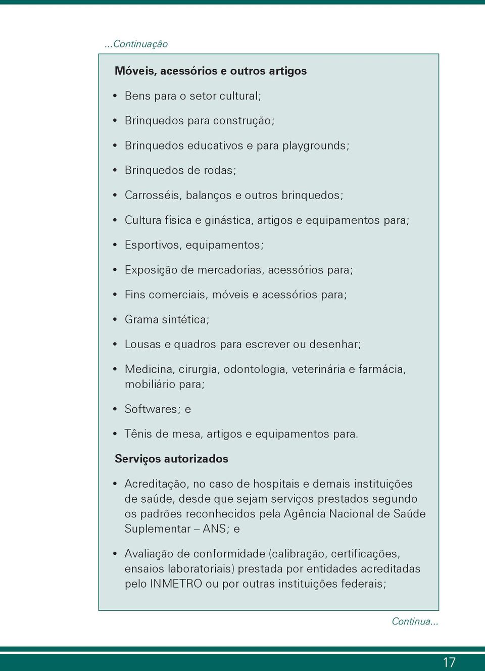 Lousas e quadros para escrever ou desenhar; Medicina, cirurgia, odontologia, veterinária e farmácia, mobiliário para; Softwares; e Tênis de mesa, artigos e equipamentos para.