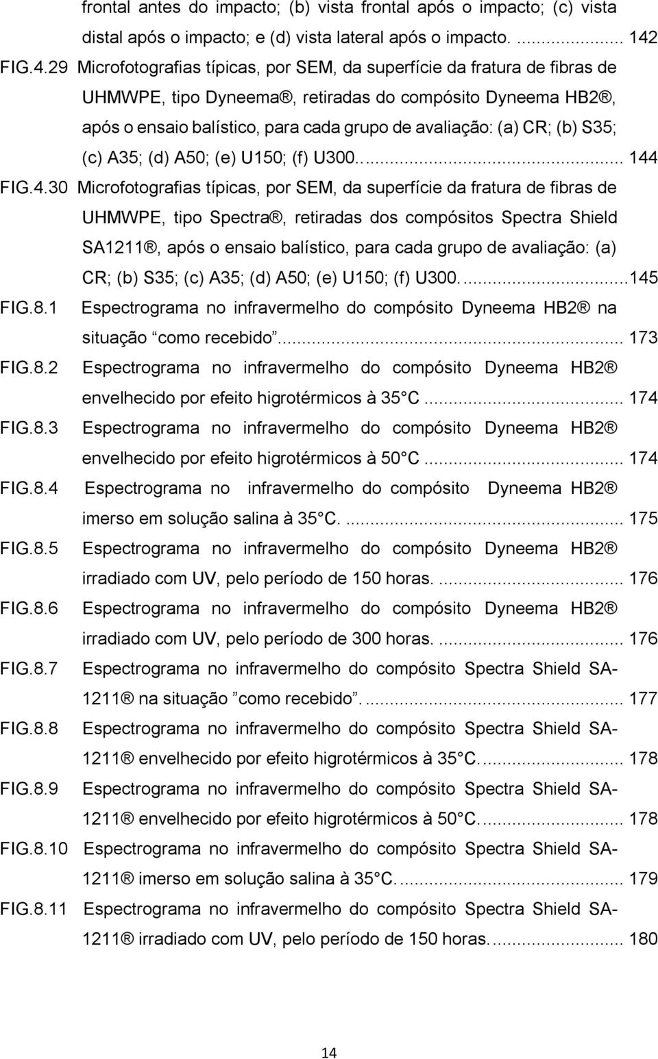 29 Microfotografias típicas, por SEM, da superfície da fratura de fibras de UHMWPE, tipo Dyneema, retiradas do compósito Dyneema HB2, após o ensaio balístico, para cada grupo de avaliação: (a) CR;