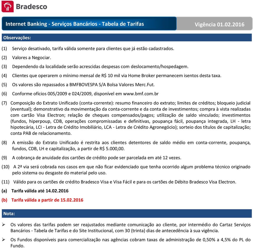 (5) Os valores são repassados a BMFBOVESPA S/A Bolsa Valores Merc.Fut. (6) Conforme ofícios 005/2009 e 024/2009, disponível em www.bmf.com.