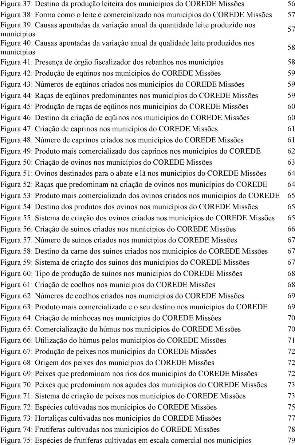 rebanhos nos municípios 58 Figura 42: Produção de eqüinos nos municípios do COREDE Missões 59 Figura 43: Números de eqüinos criados nos municípios do COREDE Missões 59 Figura 44: Raças de eqüinos