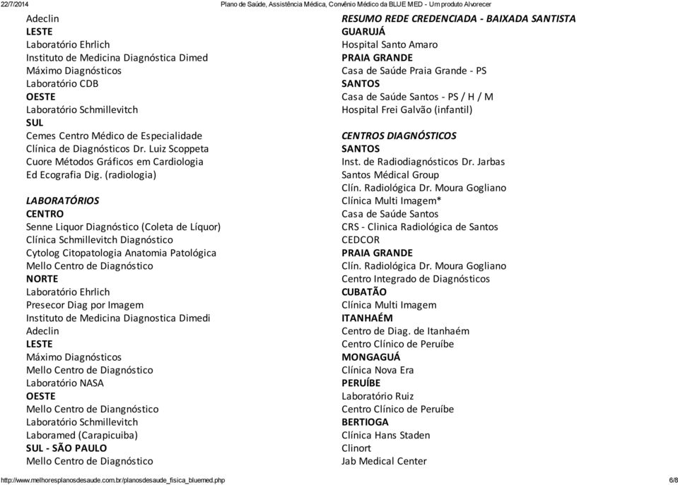 (radiologia) LABORATÓRIOS CENTRO Senne Liquor Diagnóstico (Coleta de Líquor) Clínica Schmillevitch Diagnóstico Cytolog Citopatologia Anatomia Patológica Mello Centro de Diagnóstico NORTE Laboratório