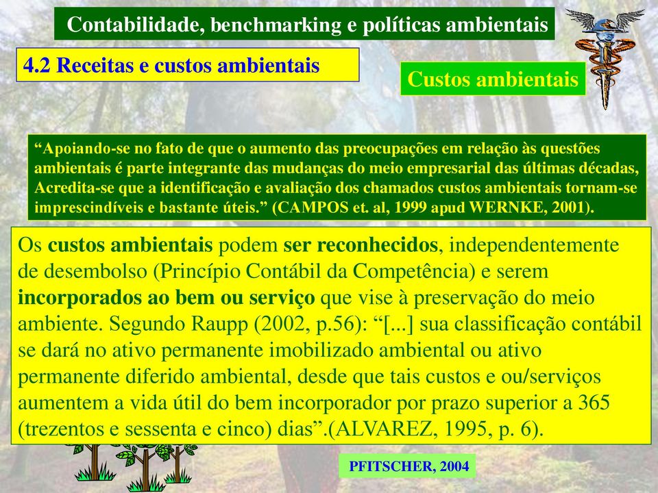 Os custos ambientais podem ser reconhecidos, independentemente de desembolso (Princípio Contábil da Competência) e serem incorporados ao bem ou serviço que vise à preservação do meio ambiente.