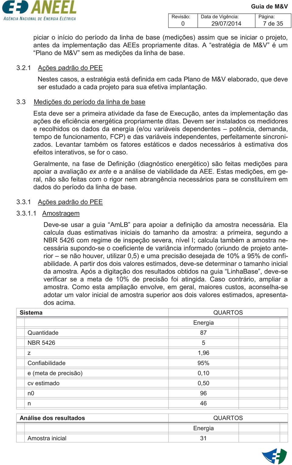 1 Ações padrão do PEE Nestes casos, a estratégia está definida em cada Plano de M&V elaborado, que deve ser estudado a cada projeto para sua efetiva implantação. 3.